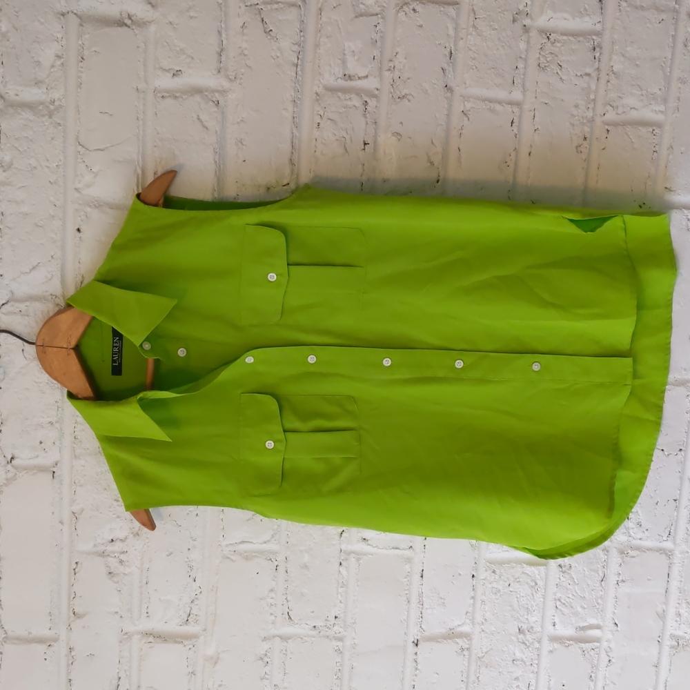 Lauren by Ralph Lauren Lime Button Up Sleeveless Blouse